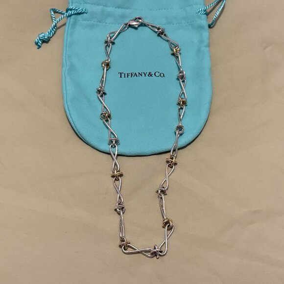 Rare TIFFANY & CO. x Paloma Picasso Silver 18k Infinity X Necklace - Picture 5 of 15